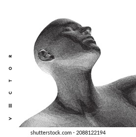 Abstract Man Head Made From Dots. Side View Of Dotted Face Background. Facial Recognition. 3D Vector Illustration. 