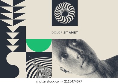 Resumen de la cabeza del hombre hecha de puntos. Plantilla de diseño de portada. Patrón geométrico. Ilustración vectorial 3D para folletos, afiches, tarjetas, invitaciones, afiches, impresos textiles, presentación, volante o banner.