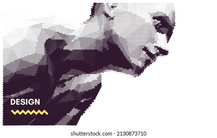 Abstract man head made from dots. Side view of dotted face background. Cover design template. 3D vector illustration for banner, flyer, poster or brochure.