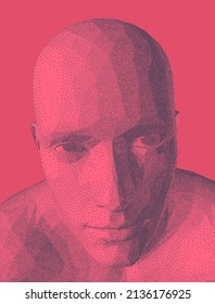 Resumen de la cabeza del hombre hecha de puntos. Arte de estilo Pixel. Ilustración vectorial 3D. 