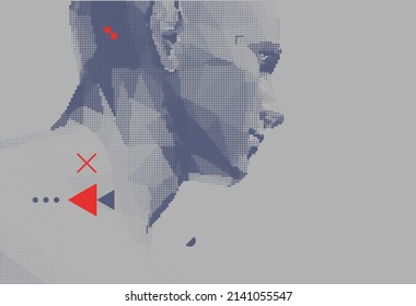 Abstract Man Head Made From Dots. Side View Of Dotted Face Background. Facial Recognition. 3D Vector Illustration.