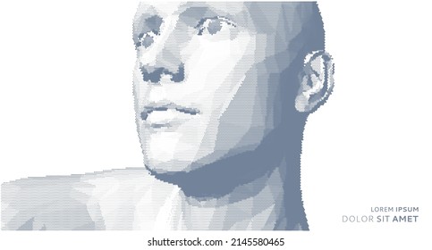 Abstract man head made from dots. Side view of dotted face background. Cover design template. 3D vector illustration for banner, flyer, poster or brochure.