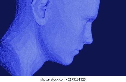 Abstract Man Head Made From Dots. Side View Of Dotted Face Background. Facial Recognition. 3D Vector Illustration.