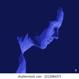 Abstract Man Head Made From Dots. Side View Of Dotted Face Background. Facial Recognition. 3D Vector Illustration.