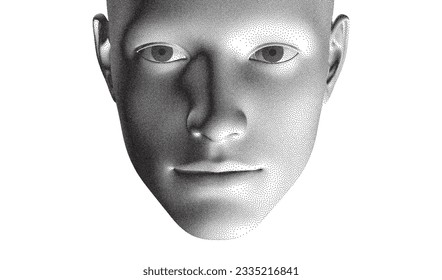 Abstract man head made from dots. Side view of dotted face background. Facial recognition. 3D vector illustration.
