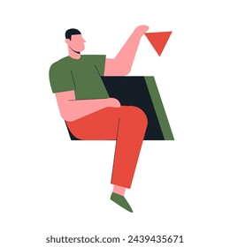 Abstract man holding triangle shape. Abstract people with geometry shapes flat illustration