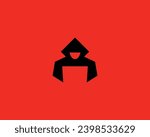 Abstract man in the hood logo. Creative anonymous hacker gamer vector symbol. Esport thief danger sign.