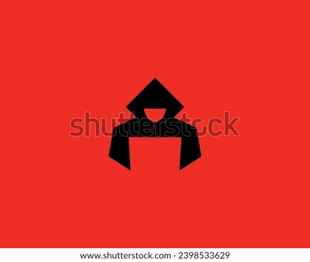 Abstract man in the hood logo. Creative anonymous hacker gamer vector symbol. Esport thief danger sign.