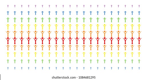 Abstract Man icon rainbow colored halftone pattern. Vector symbols organized into halftone array with vertical spectrum gradient. Constructed for backgrounds, covers,