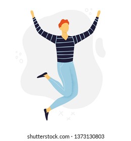 Abstract Man jumping or dancing. Cartoon style boy in flat design. Vector illustration. Can be used for banner, postcard, websites or ads.