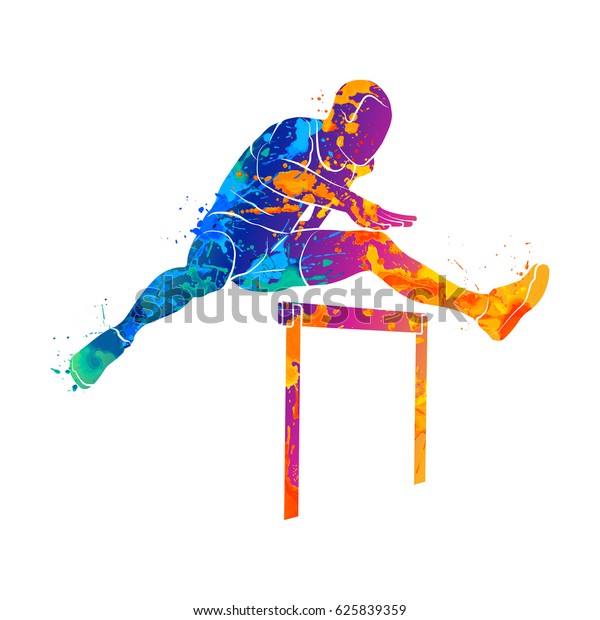 抽象的な男が水の色のしぶきからハードルを跳び越える ペイントのベクターイラスト のベクター画像素材 ロイヤリティフリー 625839359