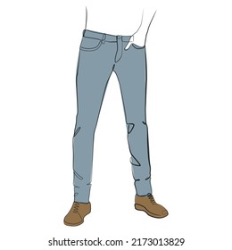 Abstract man line art on white isolated background. Person in dress stands in a relaxed position vector illustration
