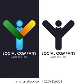 Abstract man logo consisting as arrow up for growing success business company