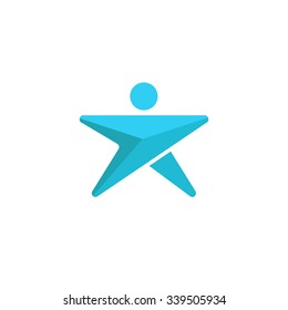 Abstract man logo star shaped, blue graphic arrow silhouette human direction growth success