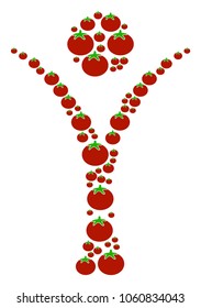Abstract Man mosaic of tomato vegetables in variable sizes. Vector tomatoes symbols are composed into abstract man composition. Healthy vector design concept.