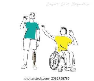 abstract man on a medical wheelchair, hand-drawn, continuous mono line, one line art, contour drawing. AI and medical treatment in rehabilitation centers.