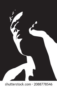 Abstract man portrait in minimalist flat style. Male art poster in black and white colors.