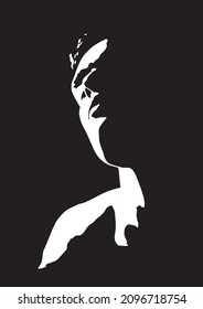 Abstract man portrait in minimalist flat style. Male art poster in black and white colors.