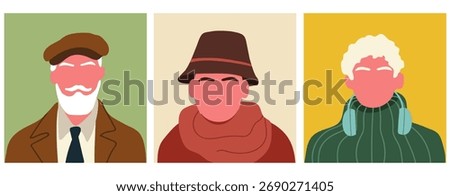 Abstract man portraits set. Faceless male character. Person poster, head avatar, hand drawn vector illustration.