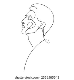 Abstract Man Profile One Line Vector Drawing. Male Portrait Simple Minimalistic Style. Handsome Man Head Modern Continuous Line Art. Fashion Print for Beauty Salon. Not AI