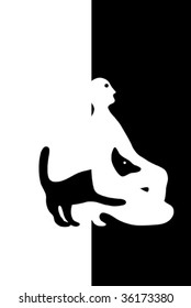 Abstract man sitting with a dog