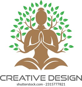 An abstract man sitting on a tree logo design vector download.