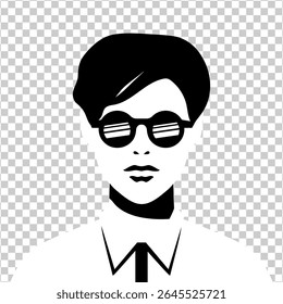 Abstract man in sunglasses and shirt on transparent background. Abstract minimalist portrait of a male wearing sunglasses. Vector illustration