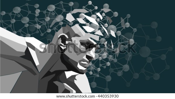 Abstract man thinking, brain\
molecules and universe from mind, abstract scientist\
background