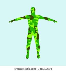 Abstract man. Man with triangles. Vector. Camouflage man.