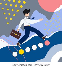 abstract man walking up the career ladder on an abstract background