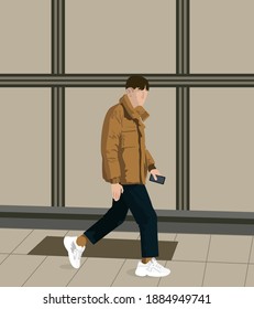 Abstract man walking. Vector illustration. Fashion style in the clothe. Summer looks. Oversize.