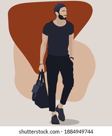 Abstract man walking. Vector illustration. Fashion style in the clothe. Summer looks. Oversize.
