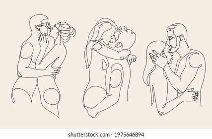 Abstract man and woman one line vector drawing. Portrait in minimalistic style. Line art print. Modern continuous line art. Trendy print. 