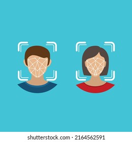 Abstract man and woman silhouettes with different face id grid frames