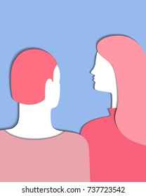 Abstract man and woman silhouettes talking isolated over light background. Vector illustration