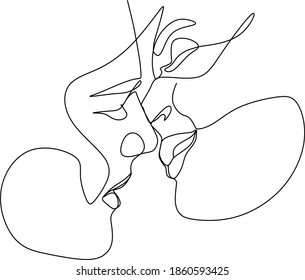 Abstract man and woman touch  by one line vector drawing. Portrait minimalistic style. Botanical print. Nature symbol of cosmetics. Modern continuous line art. Fashion print. Beaty salon