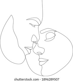 Abstract man and woman touch by one line vector drawing. Portrait minimalistic style. Botanical print. Nature symbol of cosmetics. Modern continuous line art. Fashion print. Beaty salon