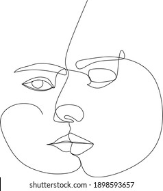 Abstract man and woman touch by one line vector drawing. Portrait minimalistic style. Botanical print. Nature symbol of cosmetics. Modern continuous line art. Fashion print. Beaty salon