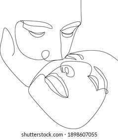 Abstract man and woman touch by one line vector drawing. Portrait minimalistic style. Botanical print. Nature symbol of cosmetics. Modern continuous line art. Fashion print. Beaty salon