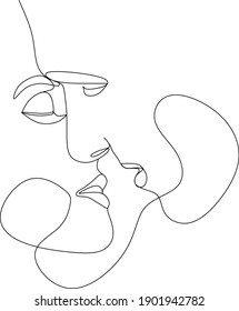 Abstract man and woman touch by one line vector drawing. Portrait minimalistic style. Botanical print. Nature symbol of cosmetics. Modern continuous line art. Fashion print. Beauty salon