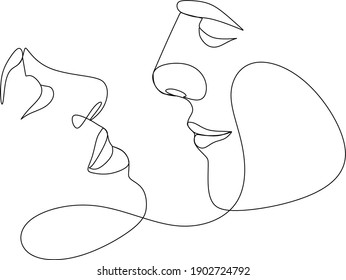Abstract man and woman touch by one line vector drawing. Portrait minimalistic style. Botanical print. Nature symbol of cosmetics. Modern continuous line art. Fashion print. Beaty salon - Shutterstock ID 1902724792