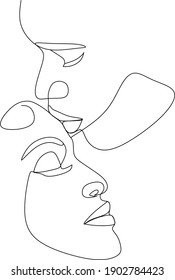 Abstract man and woman touch by one line vector drawing. Portrait minimalistic style. Botanical print. Nature symbol of cosmetics. Modern continuous line art. Fashion print. Beaty salon