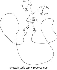 Abstract man and woman touch by one line vector drawing. Portrait minimalistic style. Botanical print. Nature symbol of cosmetics. Modern continuous line art. Fashion print. Beaty salon