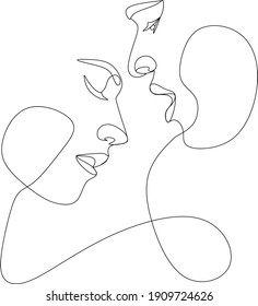 Abstract man and woman touch by one line vector drawing. Portrait minimalistic style. Botanical print. Nature symbol of cosmetics. Modern continuous line art. Fashion print. Beaty salon