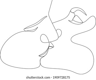 Abstract man and woman touch by one line vector drawing. Portrait minimalistic style. Botanical print. Nature symbol of cosmetics. Modern continuous line art. Fashion print. Beaty salon - Shutterstock ID 1909728175