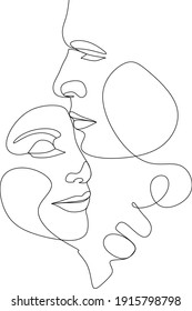 Abstract man and woman touch by one line vector drawing. Portrait minimalistic style. Botanical print. Nature symbol of cosmetics. Modern continuous line art. Fashion print. Beaty salon