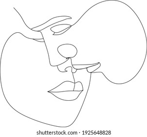 Abstract man and woman touch by one line vector drawing. Portrait minimalistic style. Botanical print. Nature symbol of cosmetics. Modern continuous line art. Fashion print. Beaty salon