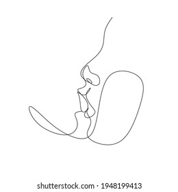 Abstract man and woman touch by one line vector drawing. Couple in love. Faces in minimalistic style. 