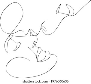 Abstract man and woman touch by one line vector drawing. Portrait minimalistic style. Botanical print. Nature symbol of cosmetics. Modern continuous line art. Fashion print. Beaty salon
