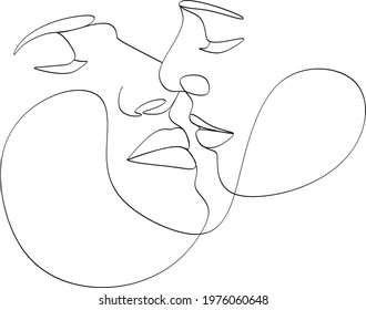 Abstract man and woman touch by one line vector drawing. Portrait minimalistic style. Botanical print. Nature symbol of cosmetics. Modern continuous line art. Fashion print. Beaty salon